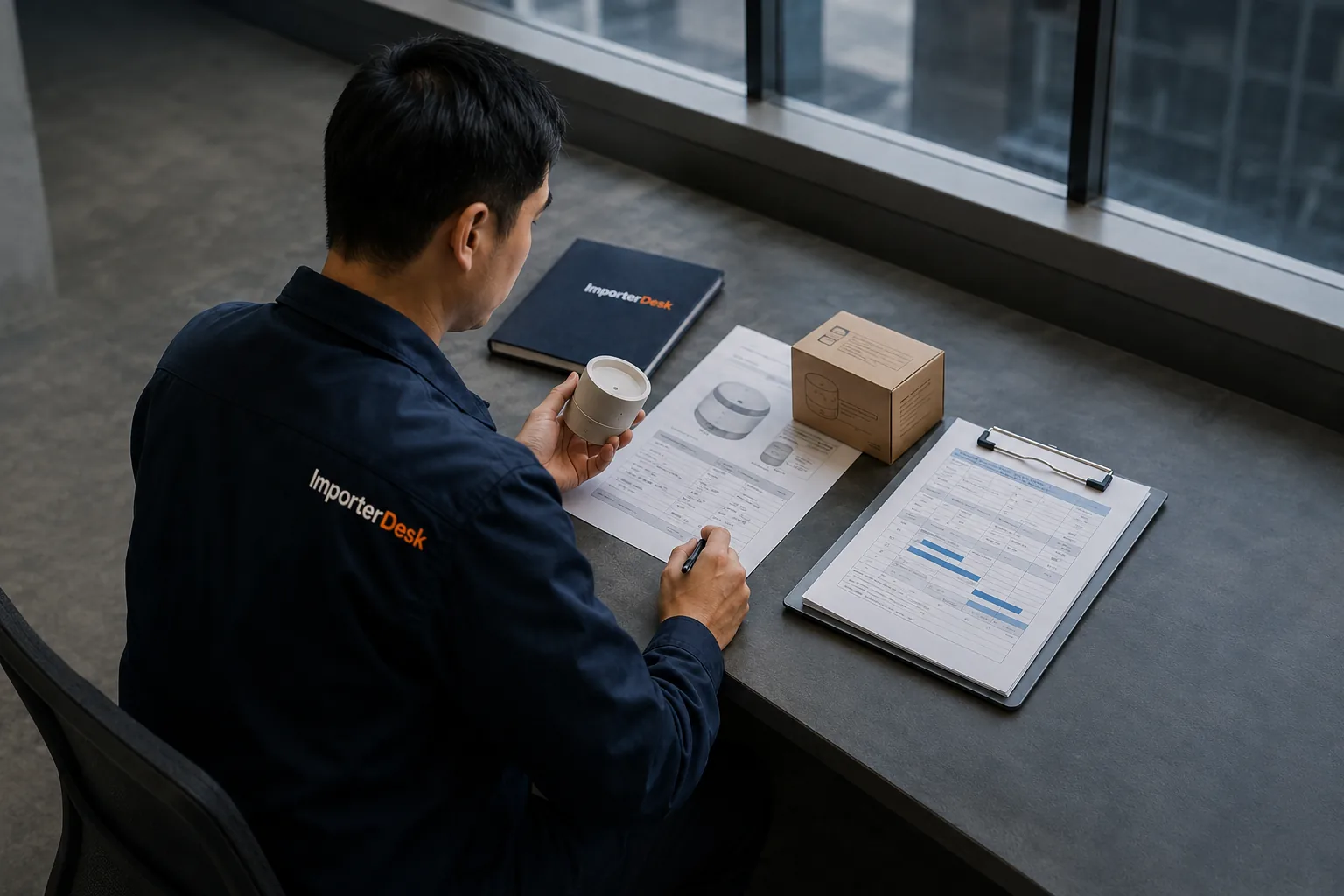 ImporterDesk 人員核對產品樣品、採購規格與供應商進度資料