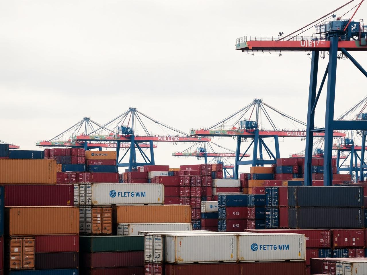 Containers stacked at a U.S. port terminal awaiting release