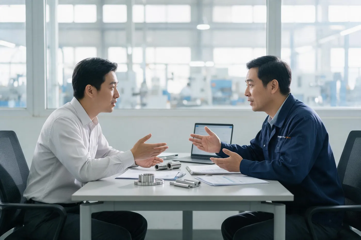 ImporterDesk 人員和供應商在會議室確認交易安排